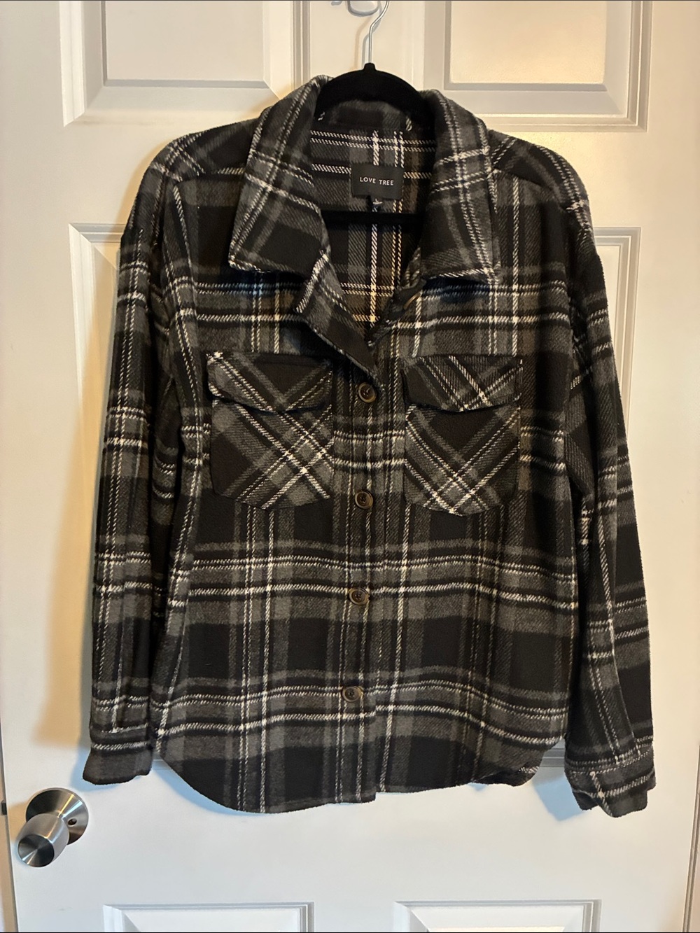 Love Tree Black & Gray Plaid Button-Front Shacket